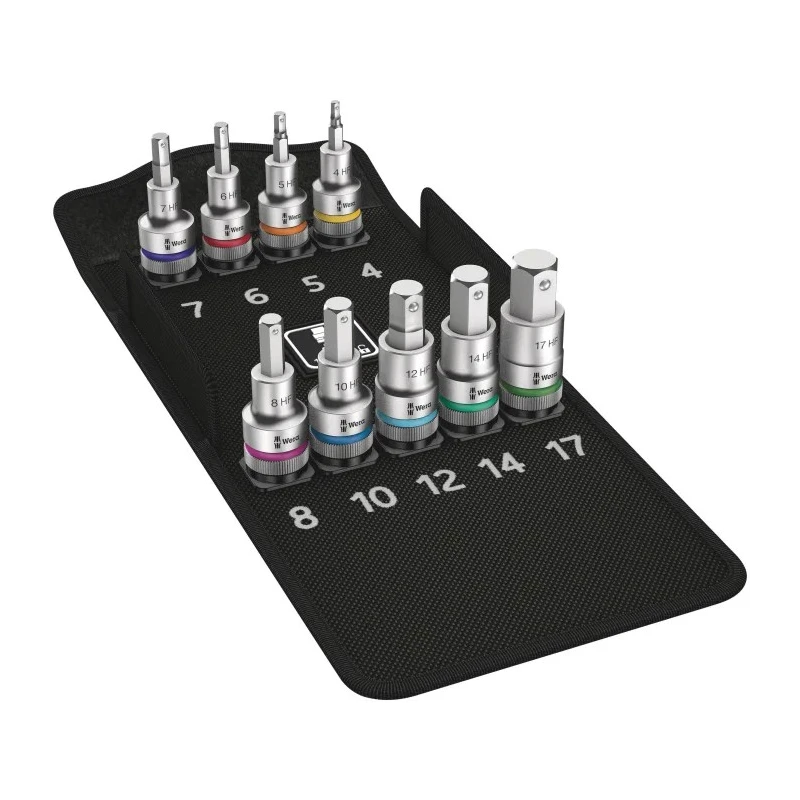 Wera 9-Piece 1/2 in Hexagon Socket Set, Chrome Molybdenum Steel, 60mm Length 05004201001