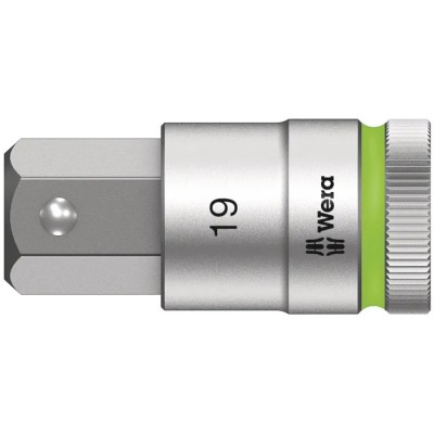 Wera 1/2 in Drive 19 mm Bit Hex Socket Chrome Vanadium Steel, 23mm Overall Length 05003829001