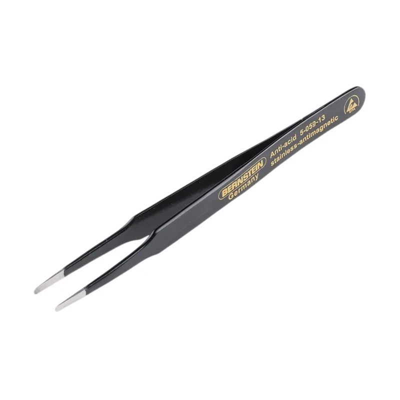 Bernstein 120mm Stainless Steel Flat, Round ESD Safe Tweezer 5-059-13