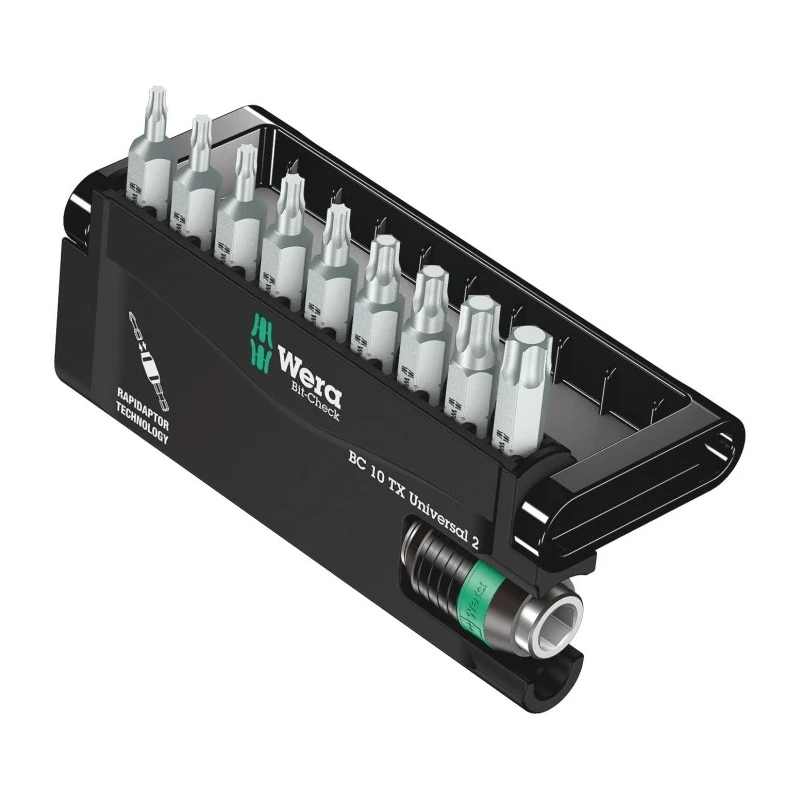 Wera Hex, Hex, Torx Screwdriver Bit Set, Universal 10 Pieces, 50mm Length, 1/4 inch Drive 05057115001