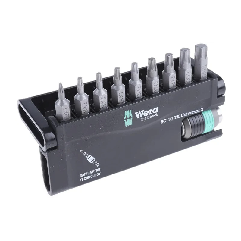 Wera Hex, Hex, Torx Screwdriver Bit Set, Universal 10 Pieces, 50mm Length, 1/4 inch Drive 05057115001