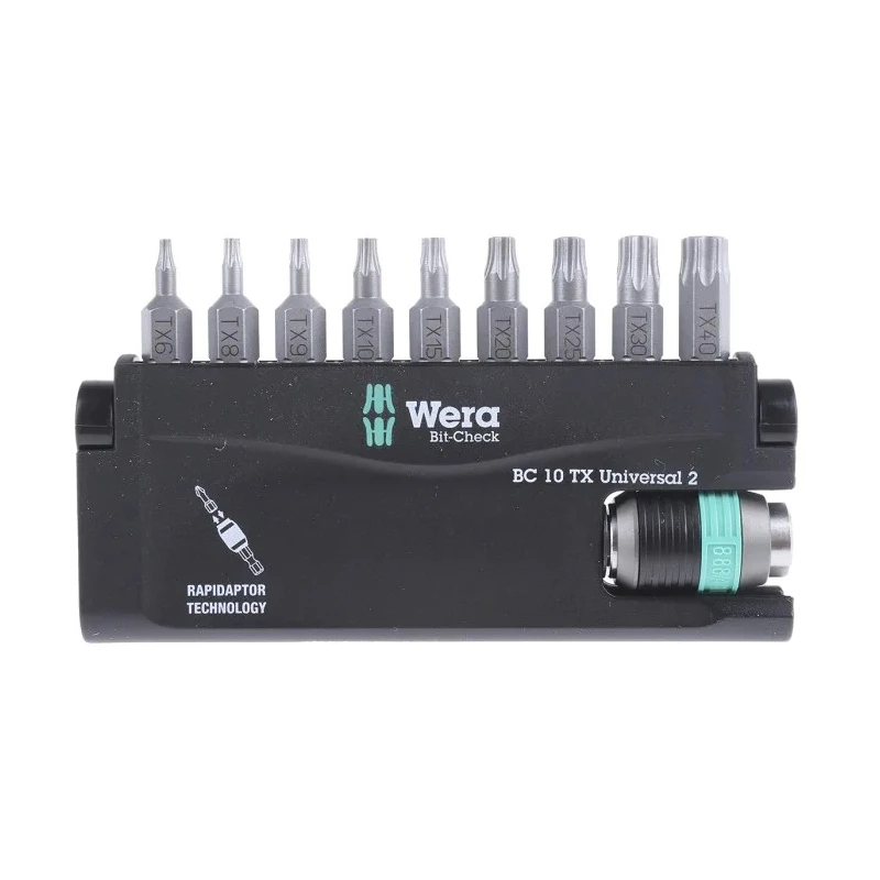 Wera Hex, Hex, Torx Screwdriver Bit Set, Universal 10 Pieces, 50mm Length, 1/4 inch Drive 05057115001