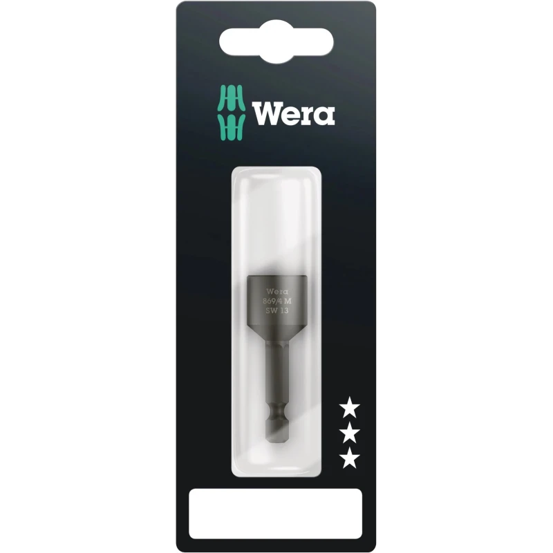 Wera Hex Screwdriver Bit, 6.35 mm Drive Size, 13 mm Head, 50 mm Overall Length, Steel, Hex Drive 05073508001