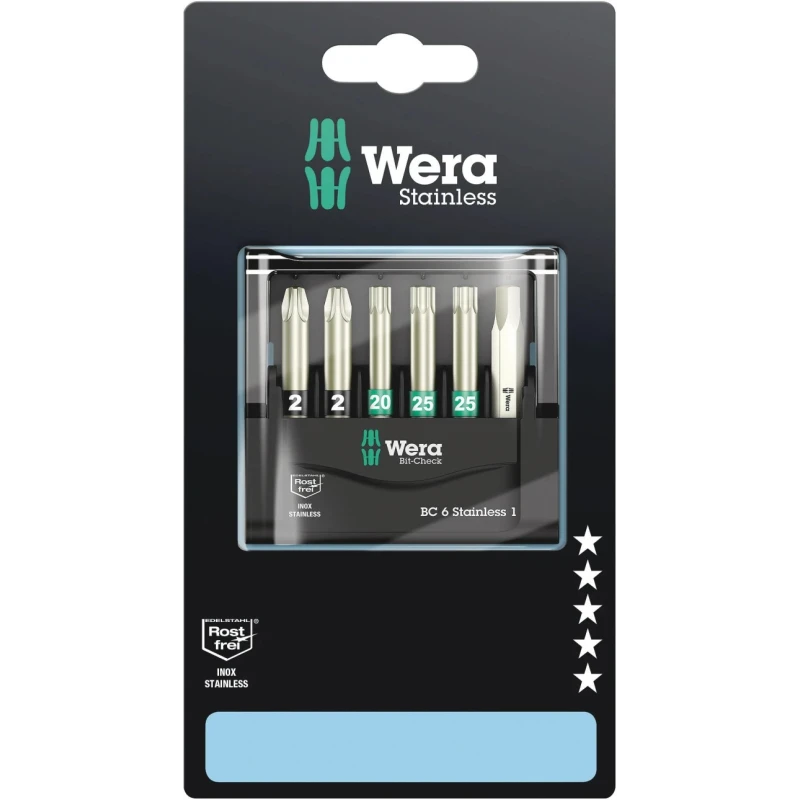 Wera Hex, Hex, Pozidriv, Torx Screwdriver Bit Set Stainless Steel 6 Pieces 05074790010