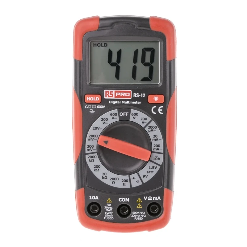 RS PRO Handheld Multimeter 10 A DC, 600 V AC LCD Display CAT II, CAT III Safety RS12