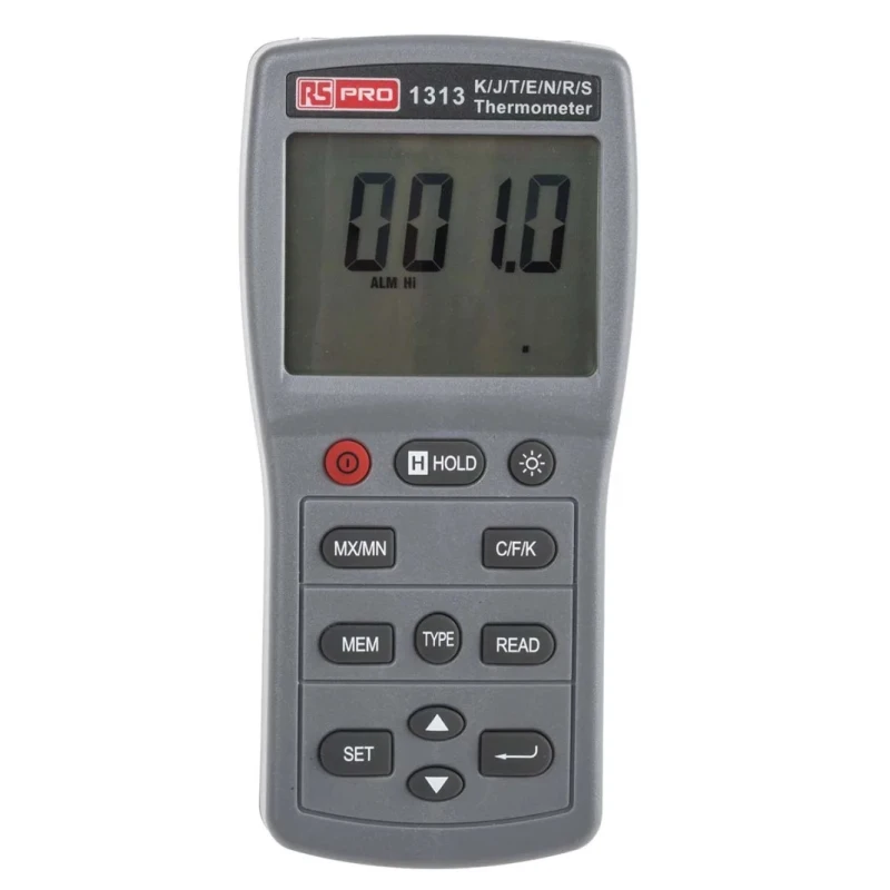 RS PRO Digital Thermometer with Type N, R, S, J, T, K, E Wired Probes, 1 Input, 1767°C Max, ±0.05 % Accuracy, Model 123-2211