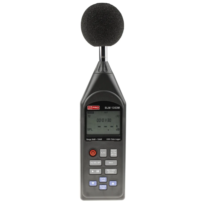 RS PRO Data Logging Sound Level Meter 30 dB to 130 dB 8 kHz Max USB Interface SLM1353M
