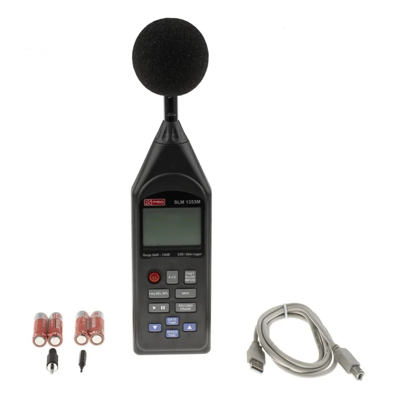 RS PRO Data Logging Sound Level Meter 30 dB to 130 dB 8 kHz Max USB Interface SLM1353M