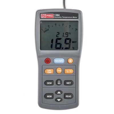 RS PRO Digital Thermohygrometer RS1364 with ±3 %RH Accuracy, 60 °C Max Temperature, 0.1%RH Resolution RS1364