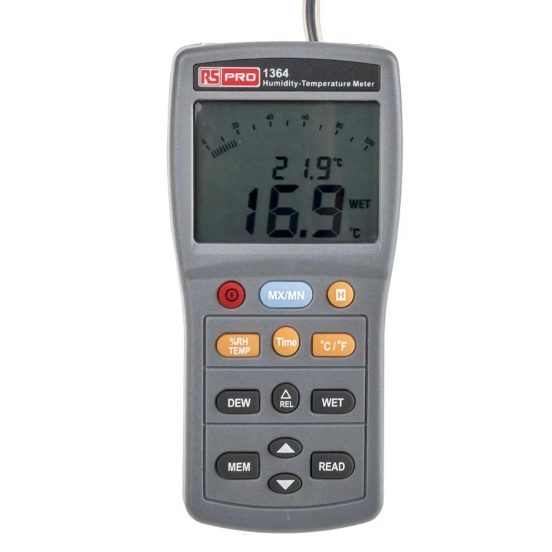 RS PRO Digital Thermohygrometer RS1364 with ±3 %RH Accuracy, 60 °C Max Temperature, 0.1%RH Resolution RS1364