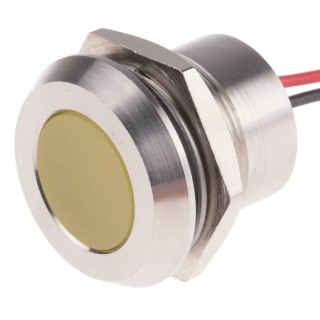 RS PRO Yellow Panel Mount Indicator 12V DC 40mA Lead Wire Termination IP67 Flush Bezel 123-2431