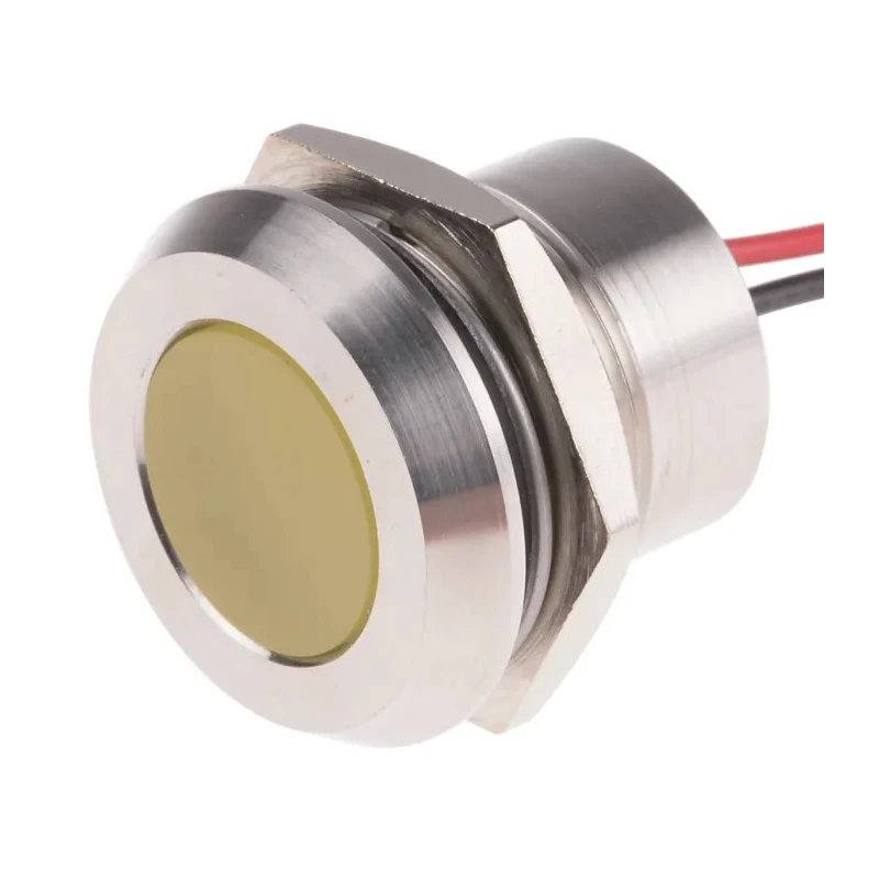 RS PRO Yellow Panel Mount Indicator 12V DC 40mA Lead Wire Termination IP67 Flush Bezel 123-2431