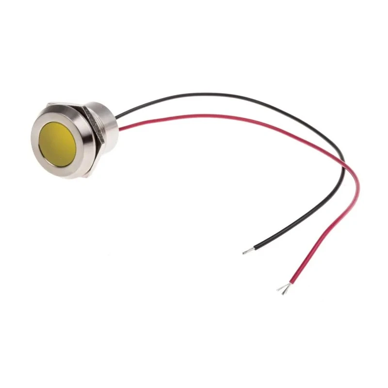RS PRO Yellow Panel Mount Indicator 24V DC 40mA Lead Wire Termination IP67 Flush 123-2432