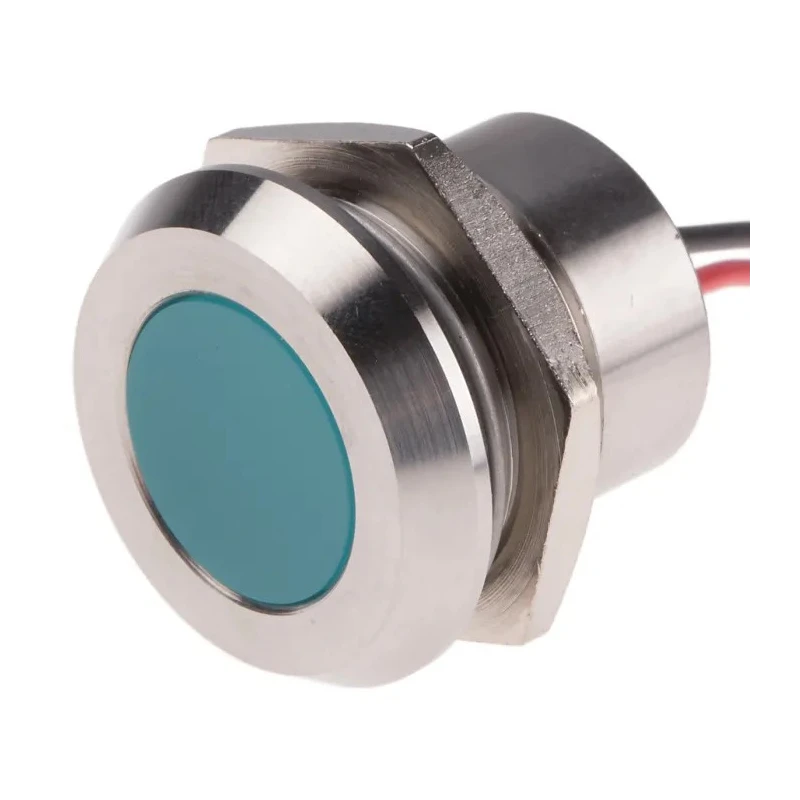 RS PRO Blue Panel Mount Indicator 220V AC 3mA Lead Wire Termination IP67 Flush Bezel 123-2438