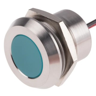 RS PRO Blue Panel Mount Indicator 24V DC 40mA Lead Wire Termination IP67 Flush 123-2436