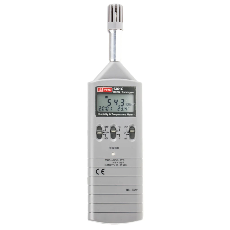 RS PRO Temperature & Humidity Data Logger with RS232 Interface, 1 Channel, LCD Display, 0°C to 60°C Operating 1361C