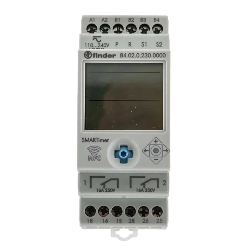 Finder 84 Series DIN Rail Timer Relay, 2-Contact, 110 to 240 V DC/AC, 0.1 s to 9999 h, DPDT, Multifunction 84.02.0.230.0000