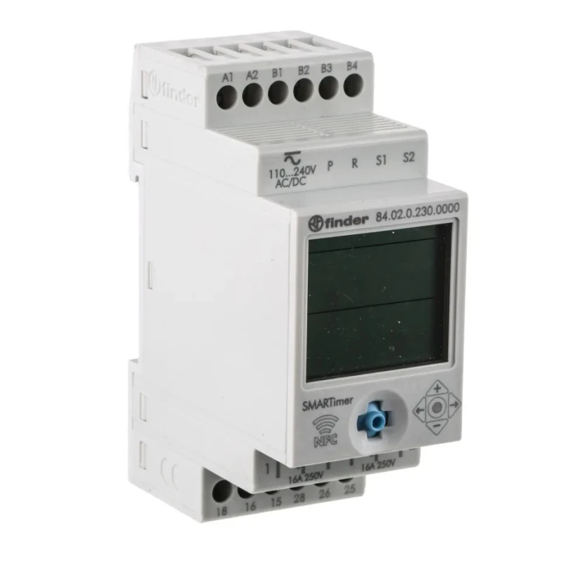 Finder 84 Series DIN Rail Timer Relay, 2-Contact, 110 to 240 V DC/AC, 0.1 s to 9999 h, DPDT, Multifunction 84.02.0.230.0000