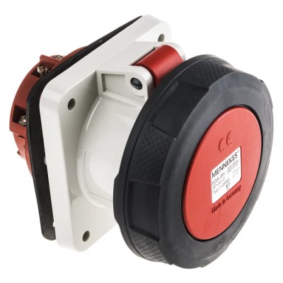 MENNEKES Industrial Power Connector Panel Mount, Rated 63A, 400V, IP67 Red, 3P+N+PE, SoftCONTACT 