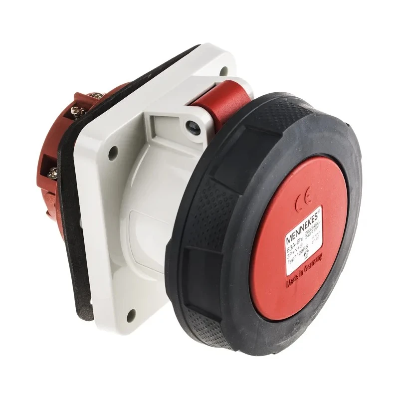 MENNEKES Industrial Power Connector Panel Mount, Rated 63A, 400V, IP67 Red, 3P+N+PE, SoftCONTACT 