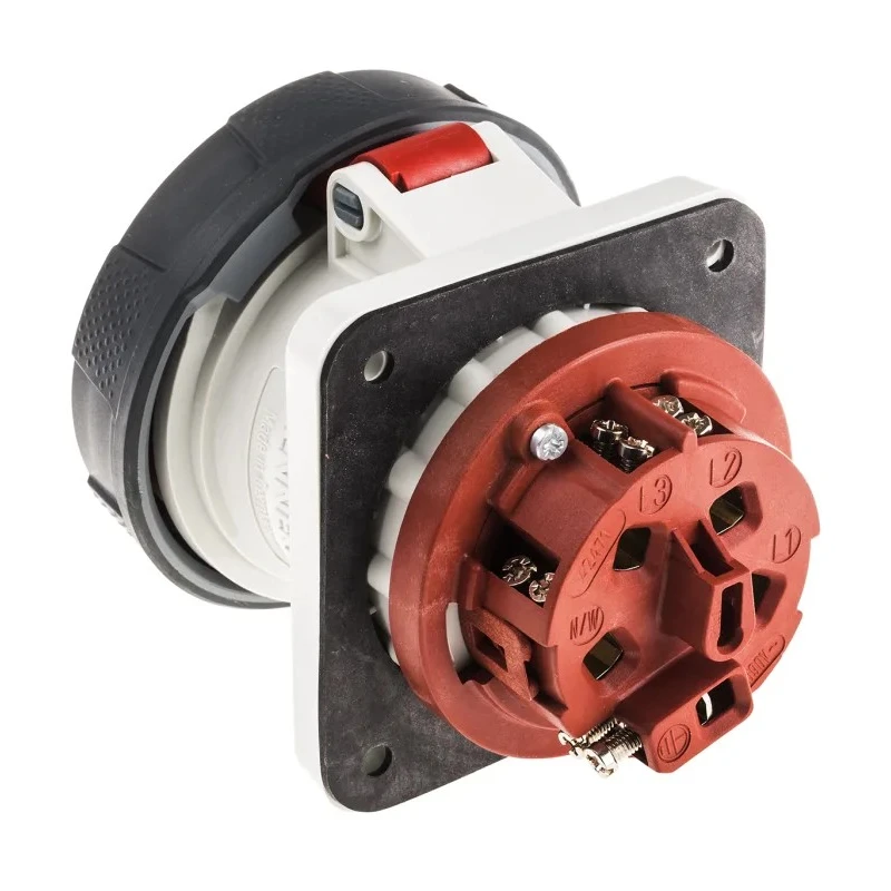 MENNEKES Industrial Power Connector Panel Mount, Rated 63A, 400V, IP67 Red, 3P+N+PE, SoftCONTACT 