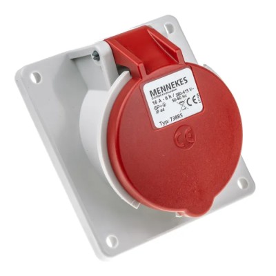MENNEKES Industrial Power Connector 16A, 400V, IP44 Red Panel Mount 7P IP44