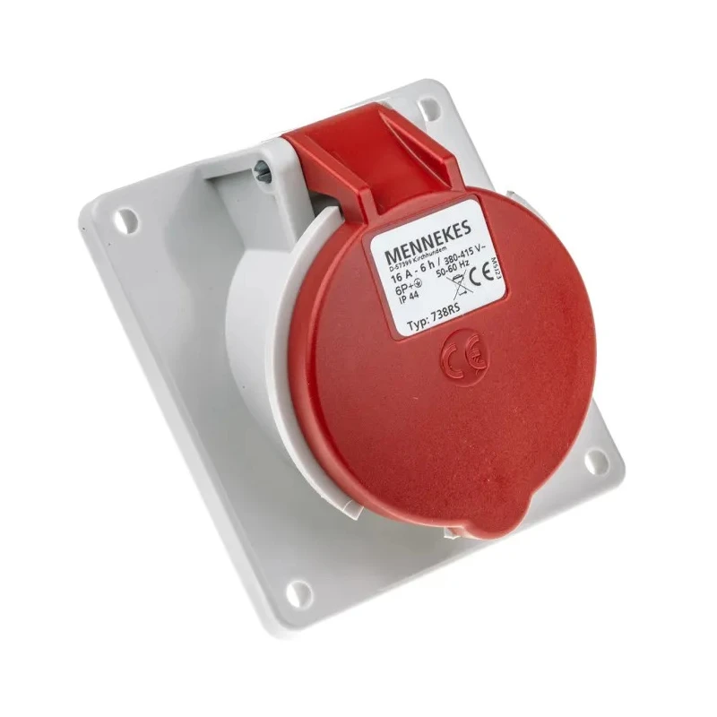 MENNEKES Industrial Power Connector 16A, 400V, IP44 Red Panel Mount 7P IP44