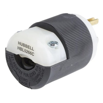 Hubbell Insulgrip Straight Blade Heavy-Duty 15A 125V USA Mains Plug Black Nylon Cable Screw Termination HBL5266C