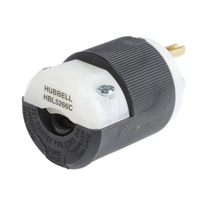 Hubbell Insulgrip Straight Blade Heavy-Duty 15A 125V USA Mains Plug Black Nylon Cable Screw Termination HBL5266C