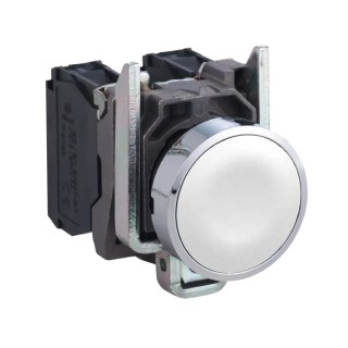 Schneider Electric Harmony XB4 Series Push Button Switch, Spring Return, Panel Mount, 22 mm Cutout, SPST, White LED XB4BA11
