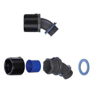 Flexicon Conduit Fitting Black, Polyamide 66, 34 mm Nominal Size, Thread M32, IP67 IP68 IP69 IP66 Protection FPAU34-M32-45B
