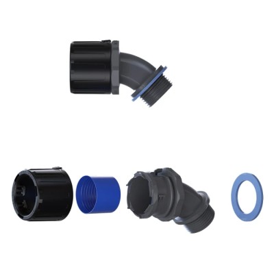 Flexicon Conduit Fitting Black, Polyamide 66, 34 mm Nominal Size, Thread M32, IP67 IP68 IP69 IP66 Protection FPAU34-M32-45B