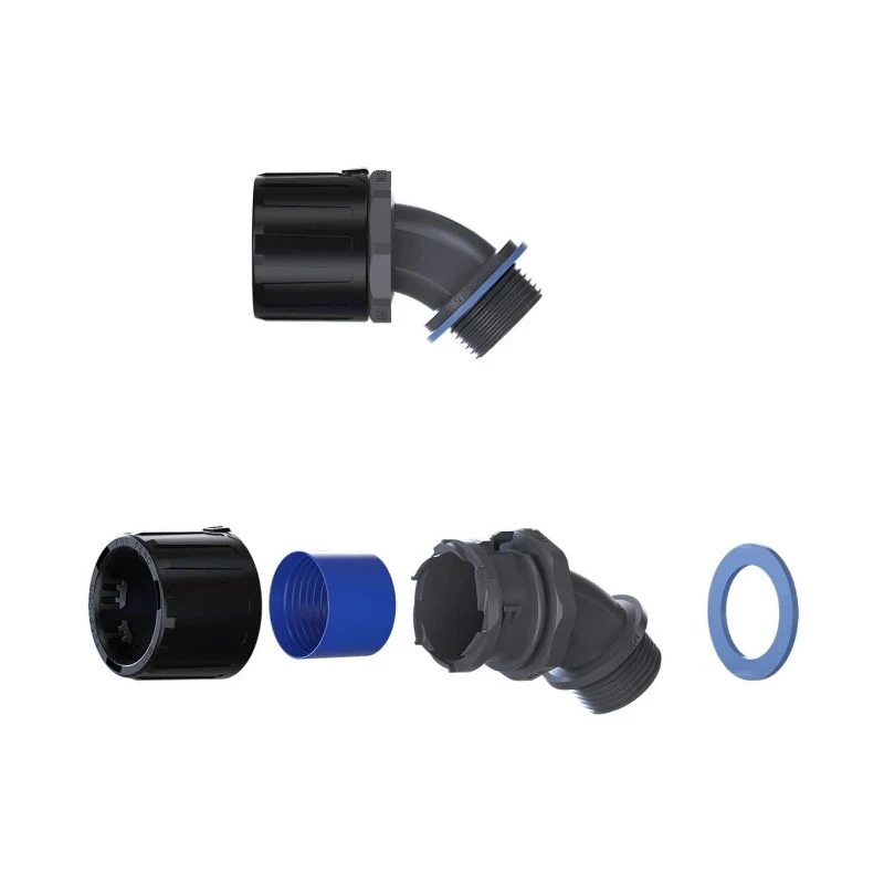 Flexicon Conduit Fitting Black, Polyamide 66, 34 mm Nominal Size, Thread M32, IP67 IP68 IP69 IP66 Protection FPAU34-M32-45B