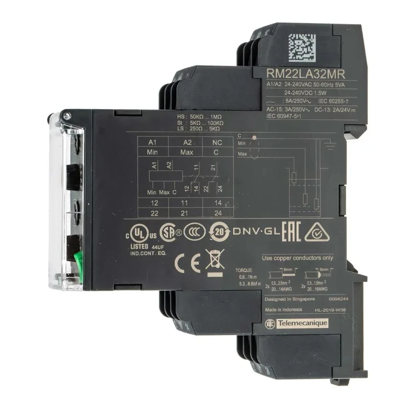 Schneider Electric Single-Phase Monitoring Relay DPDT, DIN Rail Mount, 24V AC, 250V AC Switching Voltage RM22LA32MR
