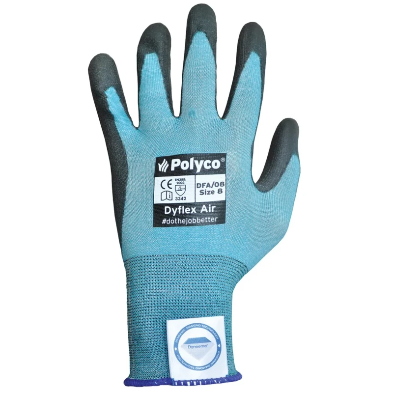 Polyco Healthline Dyflex Blue Polyurethane Work Gloves Size 8 Cut Resistant EN 388 DFA/08