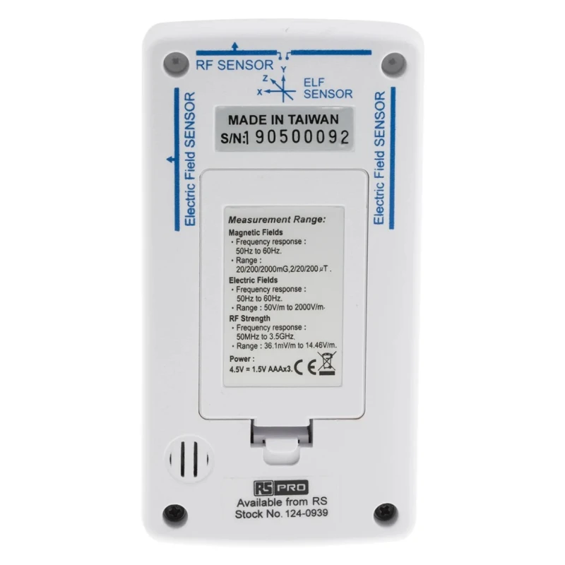 RS PRO Handheld Gaussmeter Battery and Mains Powered 50 Hz 60 Hz 124-0939