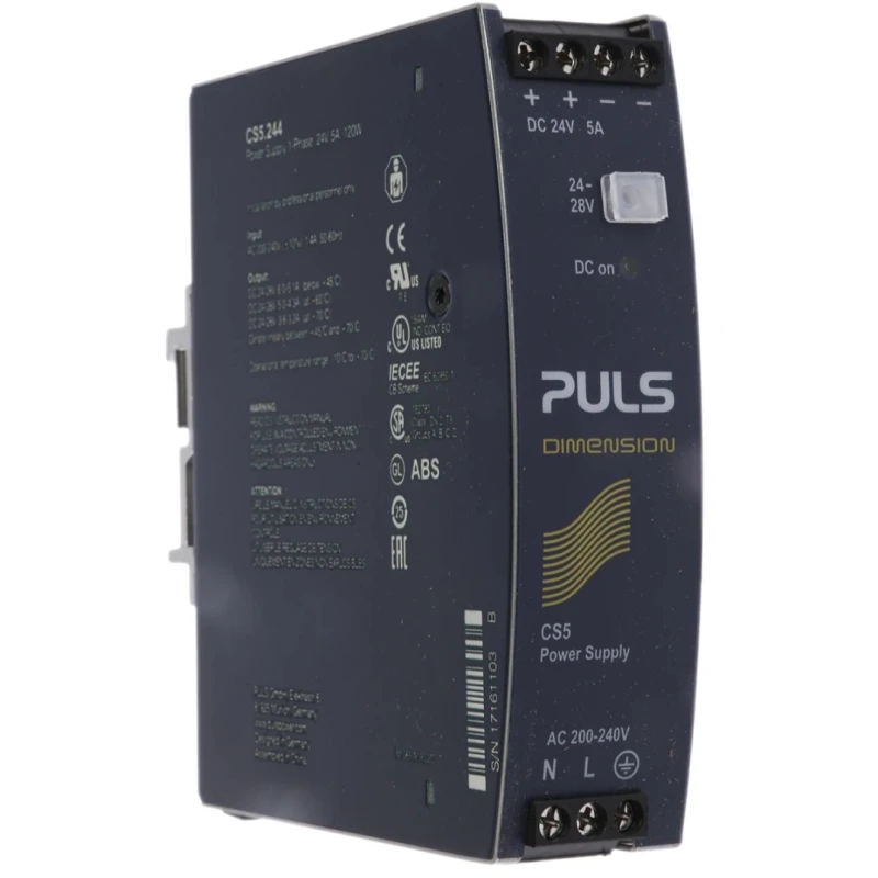 TRACOPOWER DIMENSION Switched Mode Single Phase DIN Rail Power Supply 264V AC Input 28V DC 5A 120W CS5.244