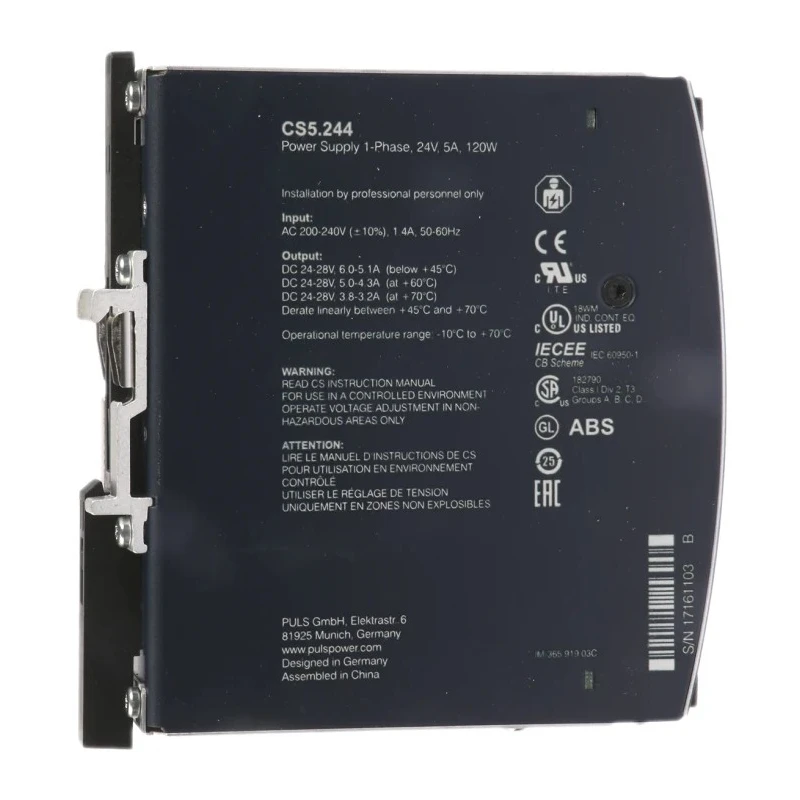 TRACOPOWER DIMENSION Switched Mode Single Phase DIN Rail Power Supply 264V AC Input 28V DC 5A 120W CS5.244