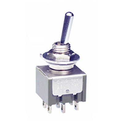 NKK Switches Waterproof Toggle Switch, PCB Mount, On-Off-On DPDT, 6A Current, 30V DC, 125V AC, IP67 Chrome Plated M2023WBW01