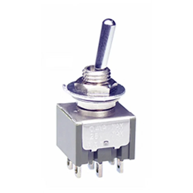 NKK Switches Waterproof Toggle Switch, PCB Mount, On-Off-On DPDT, 6A Current, 30V DC, 125V AC, IP67 Chrome Plated M2023WBW01