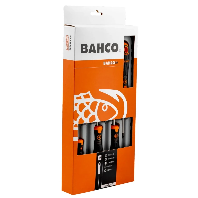 Bahco Pozidriv and Slotted Standard Screwdriver Set, 5-Piece, Model B219.015
