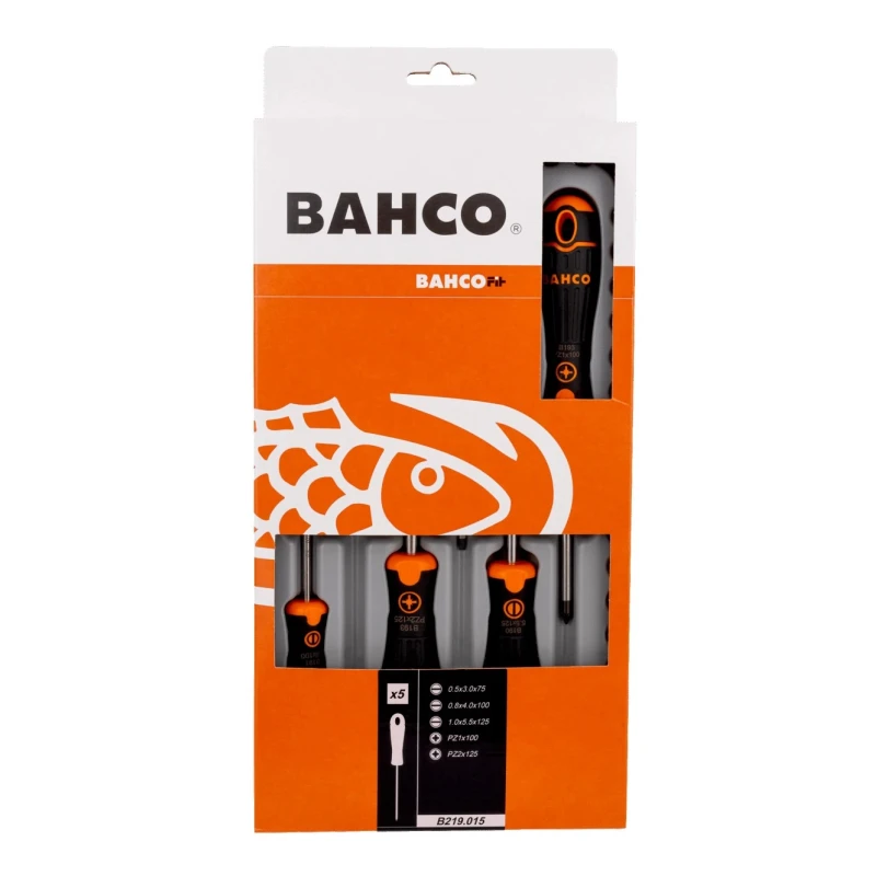 Bahco Pozidriv and Slotted Standard Screwdriver Set, 5-Piece, Model B219.015