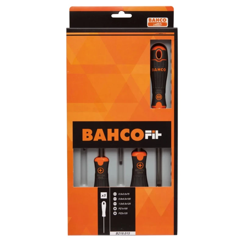Bahco Pozidriv and Slotted Standard Screwdriver Set, 5-Piece, Model B219.015