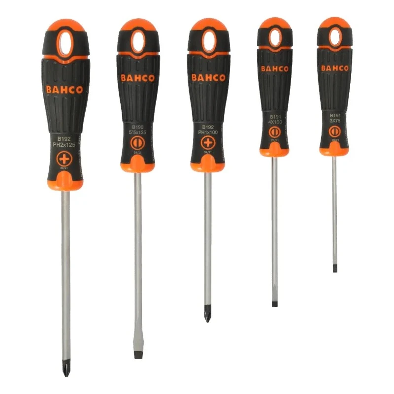 Bahco Pozidriv and Slotted Standard Screwdriver Set, 5-Piece, Model B219.015