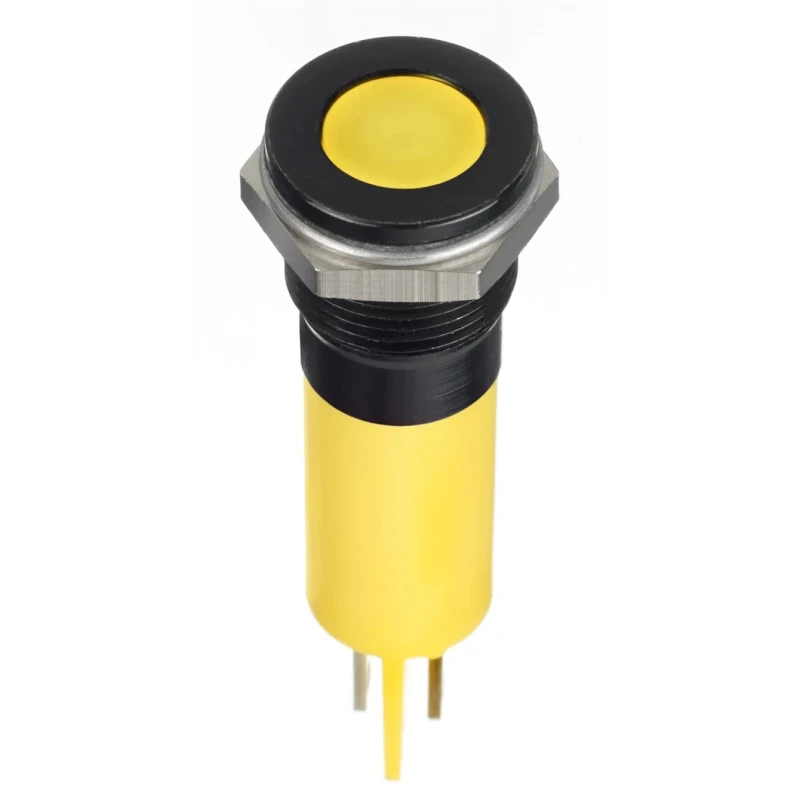 RS PRO Yellow Panel Mount Indicator 24V DC 20mA Solder Lug Termination IP67 Flush Bezel 124-6411