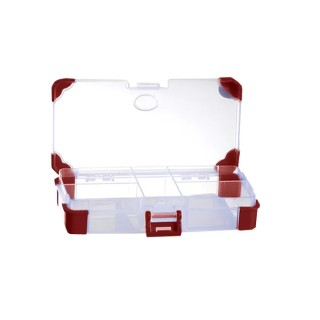 RS PRO 5 Cell Transparent Red Polypropylene Compartment Box 30 mm x 140 mm x 75 mm 124-6588