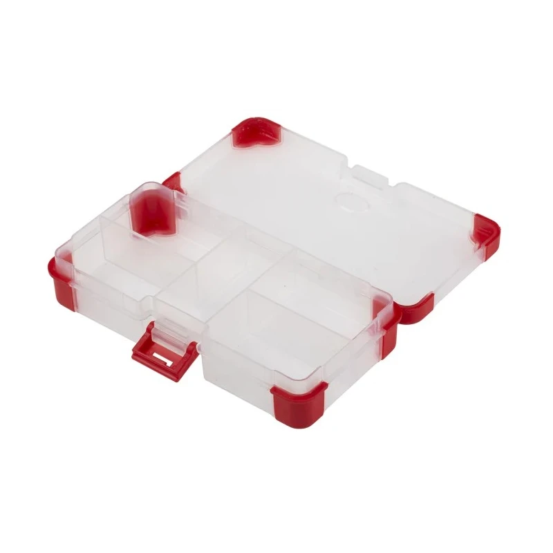RS PRO 5 Cell Transparent Red Polypropylene Compartment Box 30 mm x 140 mm x 75 mm 124-6588