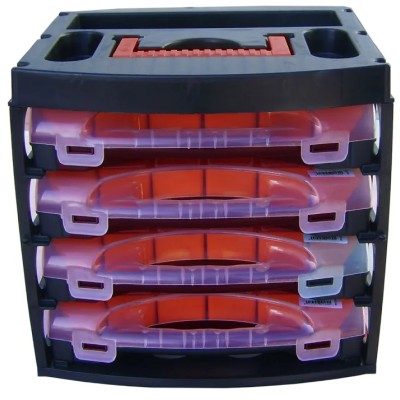 RS PRO Adjustable Compartments 64 Cell Polypropylene Compartment Box, Black Red Transparent, 300 mm x 280 mm x 320 124-6593