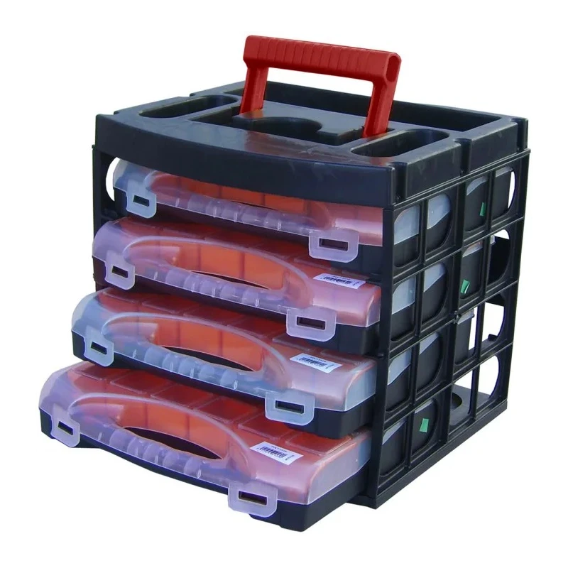 RS PRO Adjustable Compartments 64 Cell Polypropylene Compartment Box, Black Red Transparent, 300 mm x 280 mm x 320 124-6593