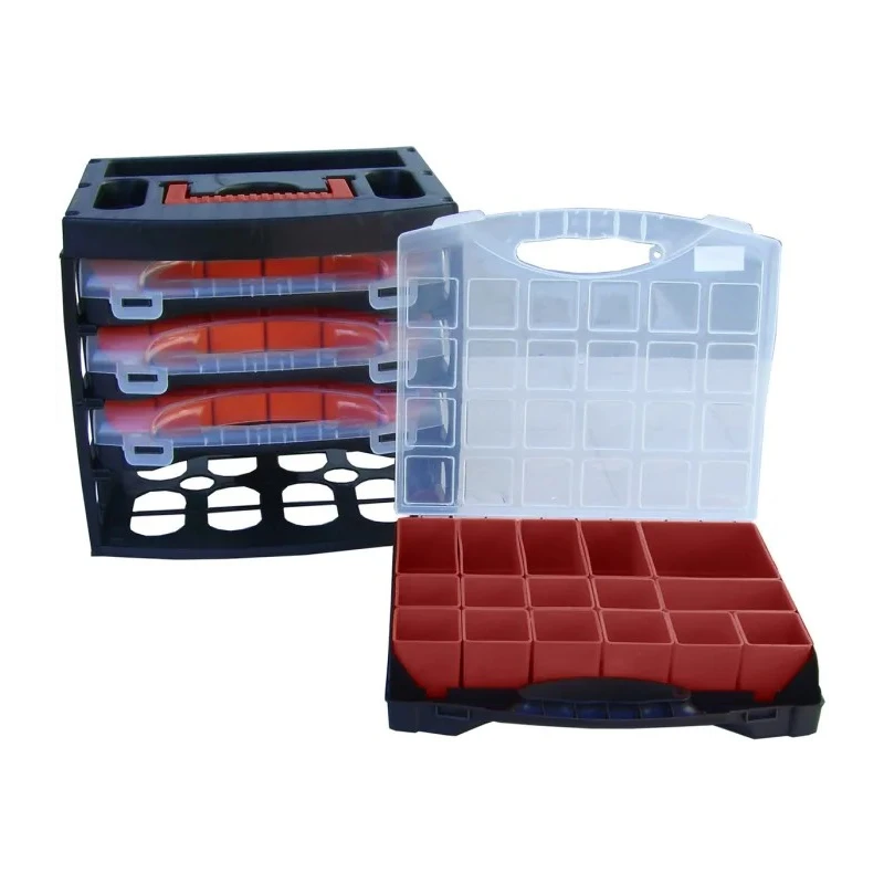 RS PRO Adjustable Compartments 64 Cell Polypropylene Compartment Box, Black Red Transparent, 300 mm x 280 mm x 320 124-6593